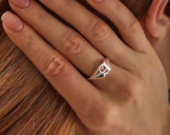 14K Gold Old English Initial Ring, Personalized Letter Ring