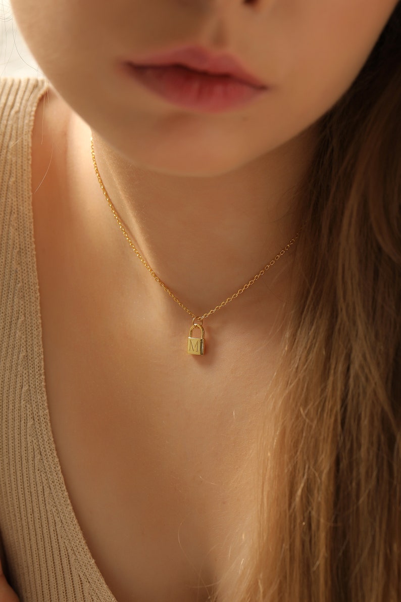 Custom Initial Padlock Necklace 14K Gold Lock Necklace Etsy