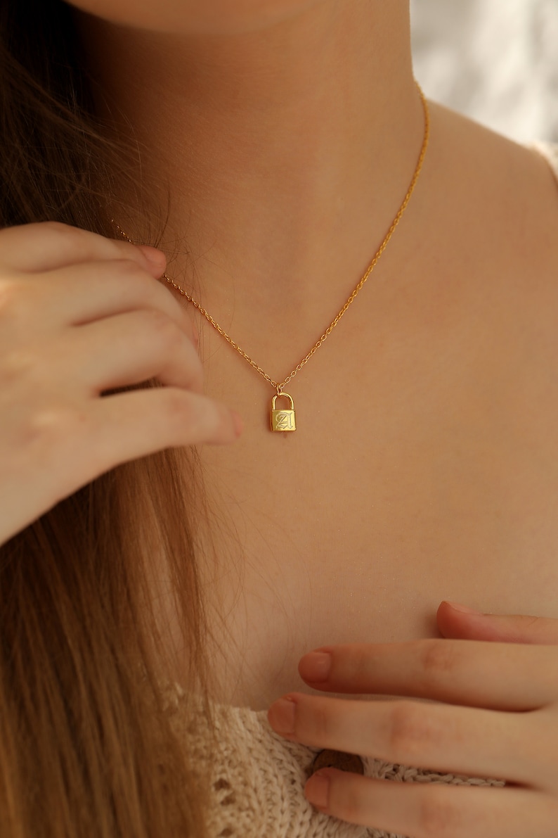 Custom Initial Padlock Necklace 14K Gold Lock Necklace Etsy