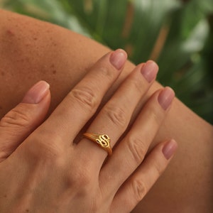 14K Gold Old English Initial Ring, Personalized Letter Ring