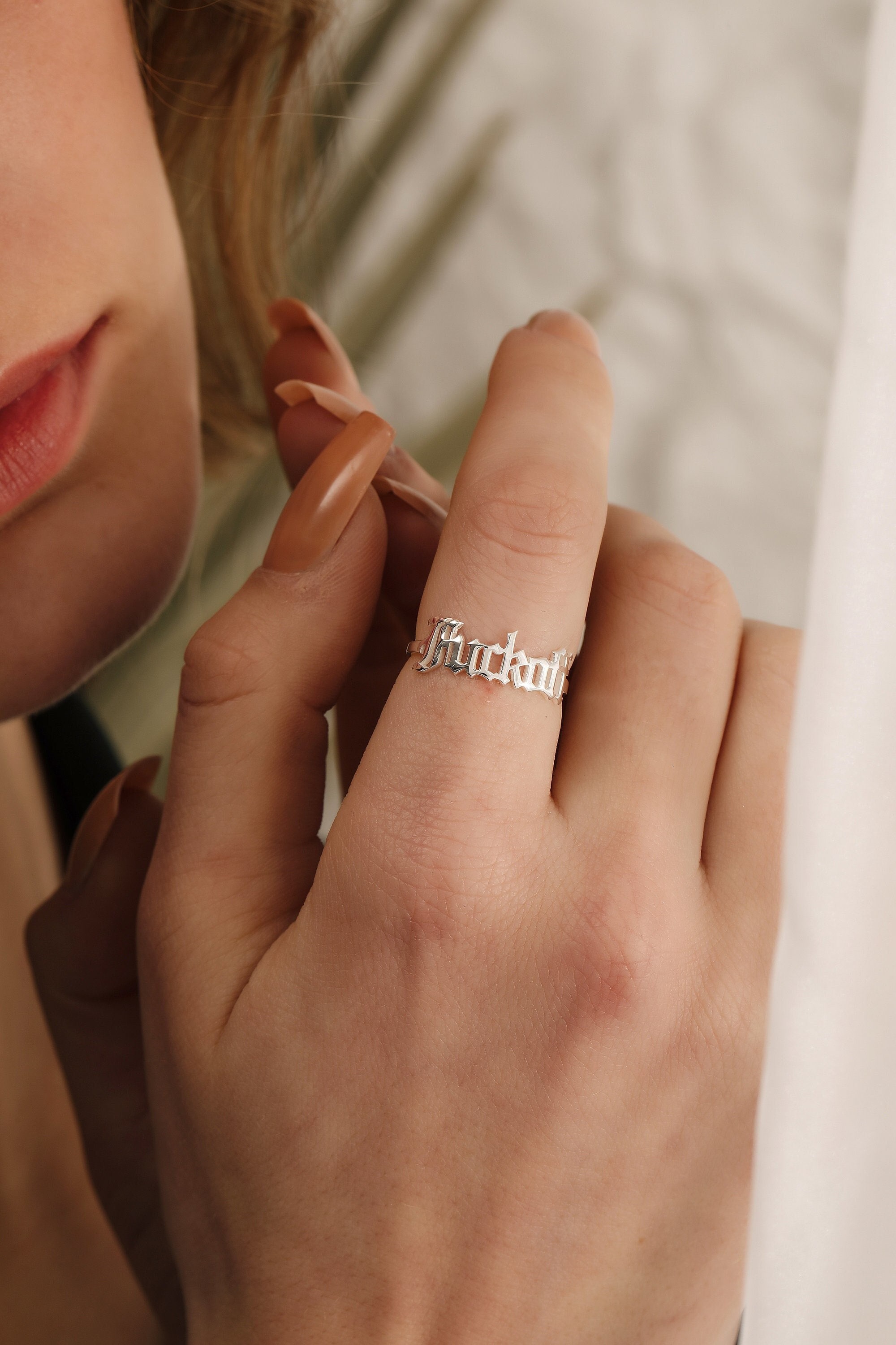 Fuck Off Ring, Tiny Fuck Ring, Simple Knuckle Ring, Sterling Silver Fuck It Ring, Gothic Jewelry, Birthday Gifts, Gift for Friends, QA46