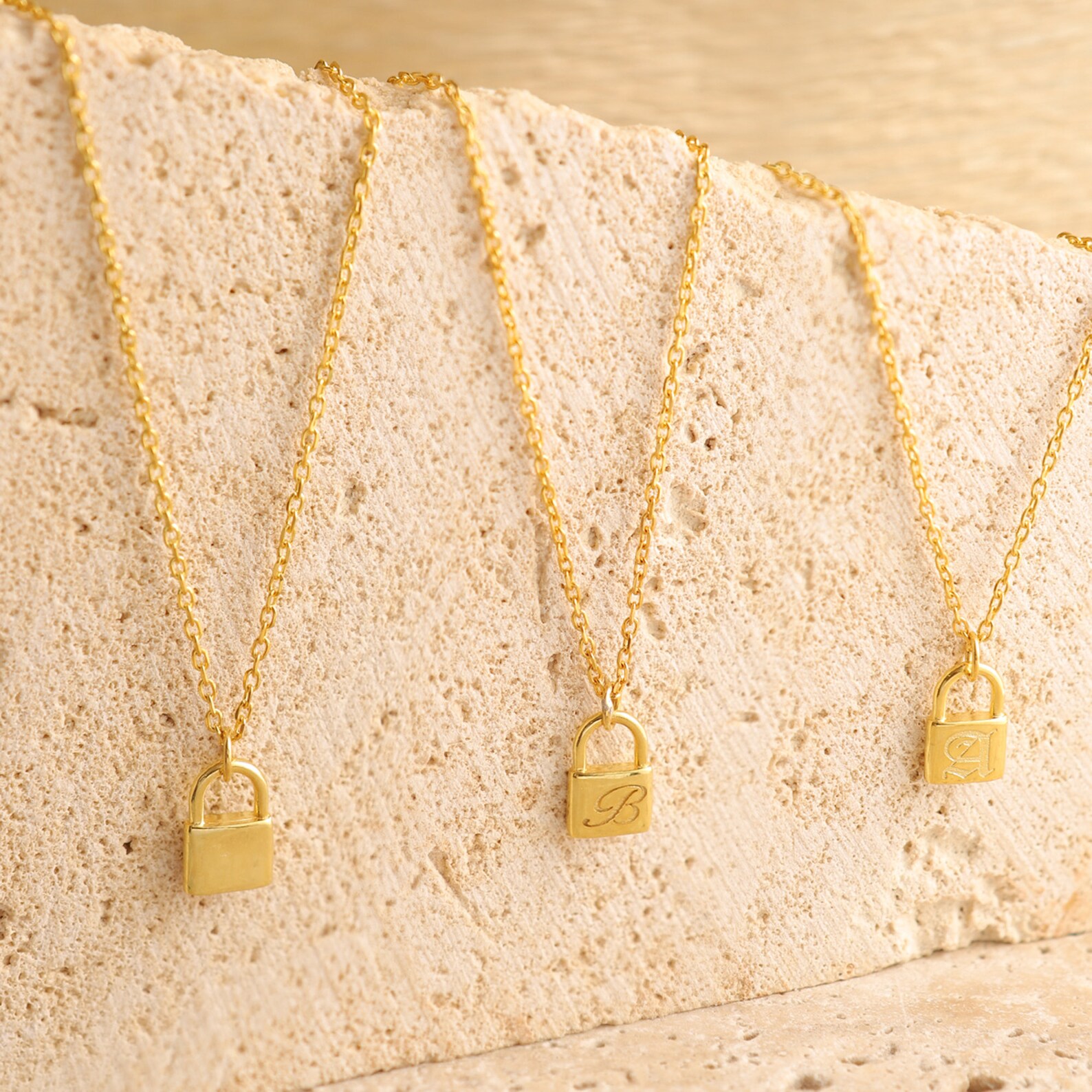 Custom Initial Padlock Necklace 14K Gold Lock Necklace Etsy