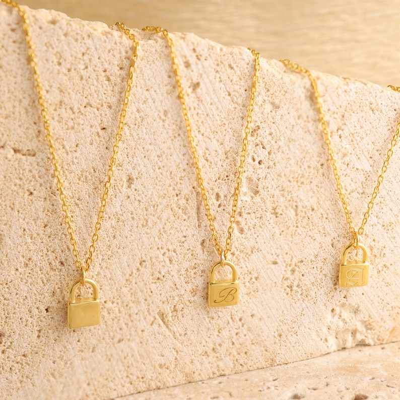 Custom Initial Padlock Necklace 14K Gold Lock Necklace Etsy