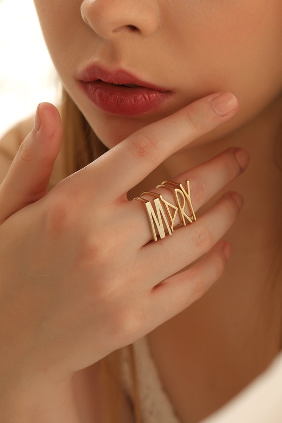 Handmade Initial Ring Dainty Letter Ring Personalized Ring