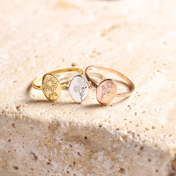 Personalized birth flower ring deals