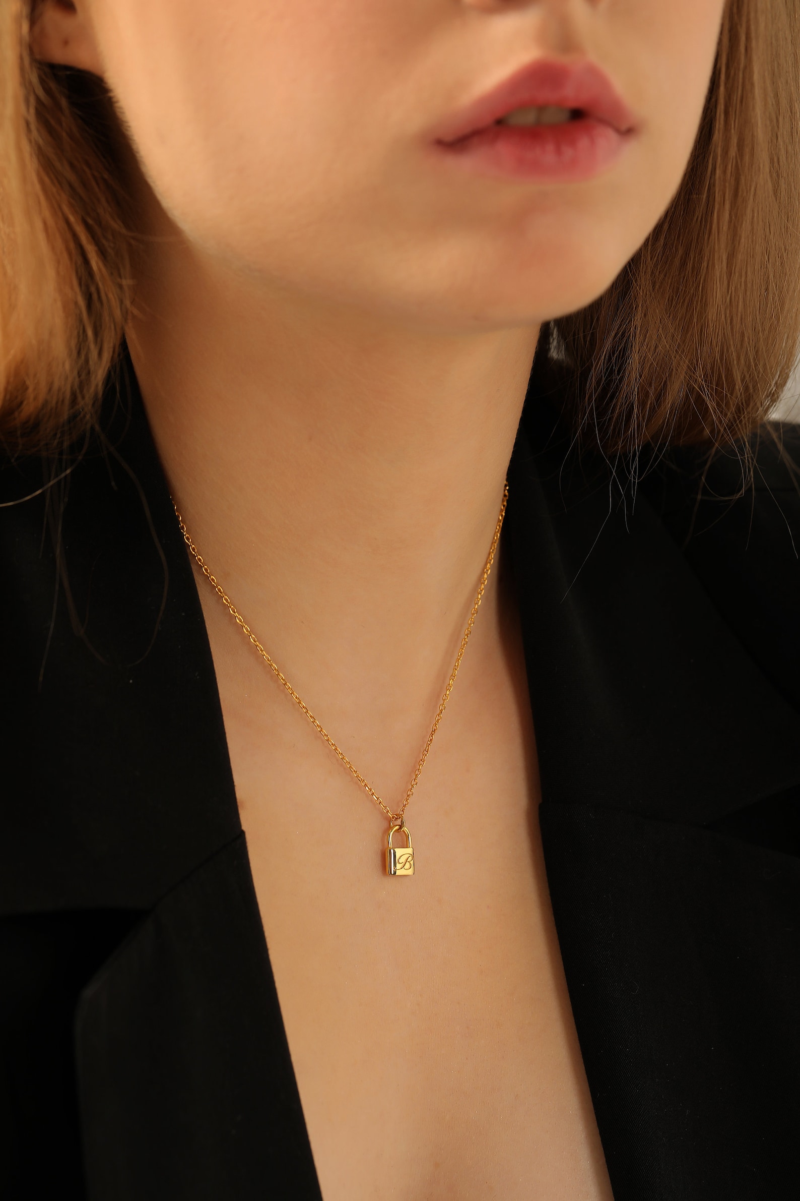 Custom Initial Padlock Necklace 14K Gold Lock Necklace Etsy