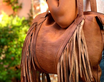 leather fringe tote