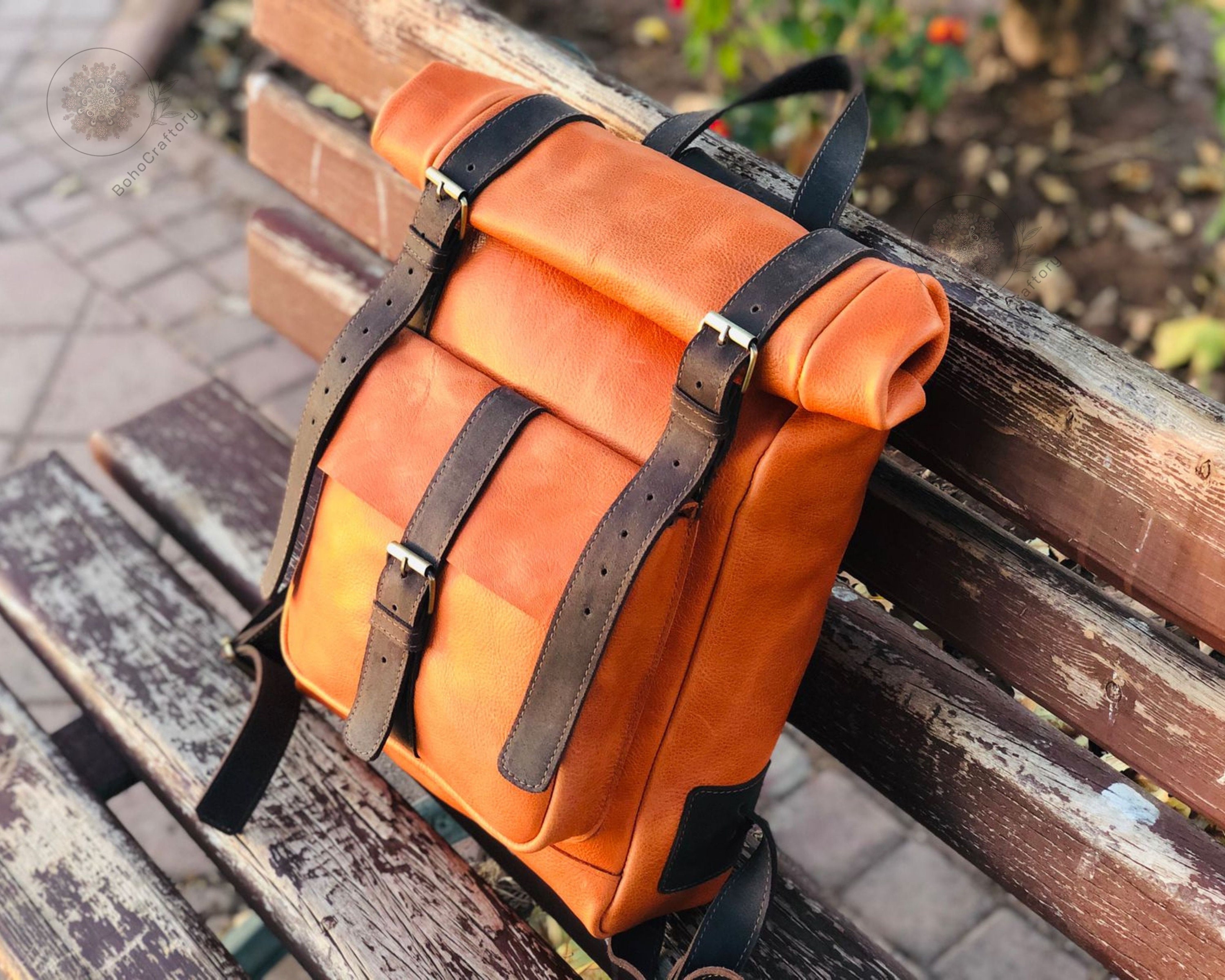 Leather Roll Top Backpack Daily Roll up Backpack Full Grain Etsy