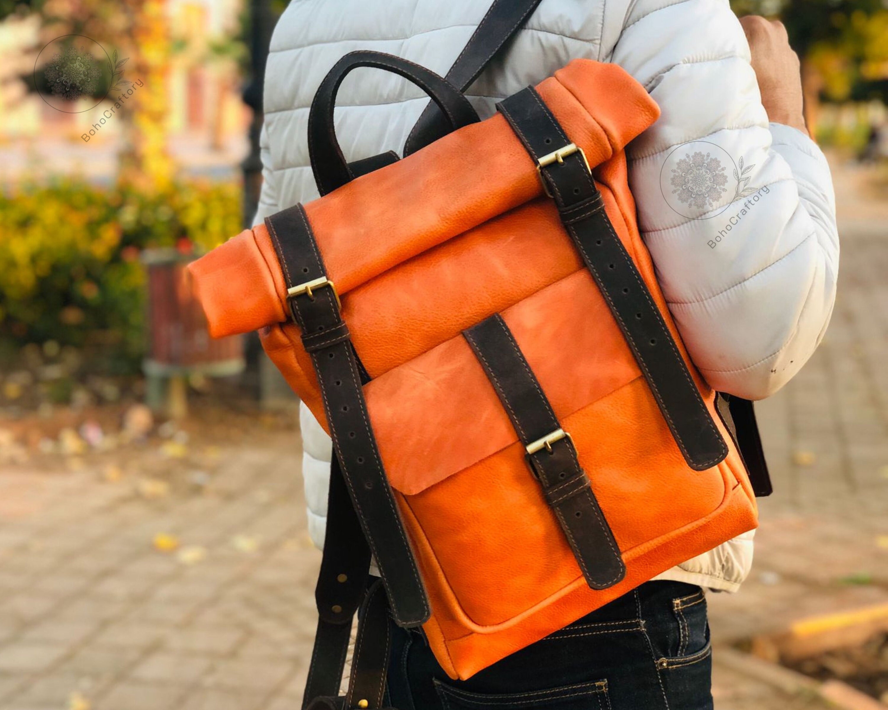 Leather Roll Top Backpack Daily Roll up Backpack Full Grain Etsy
