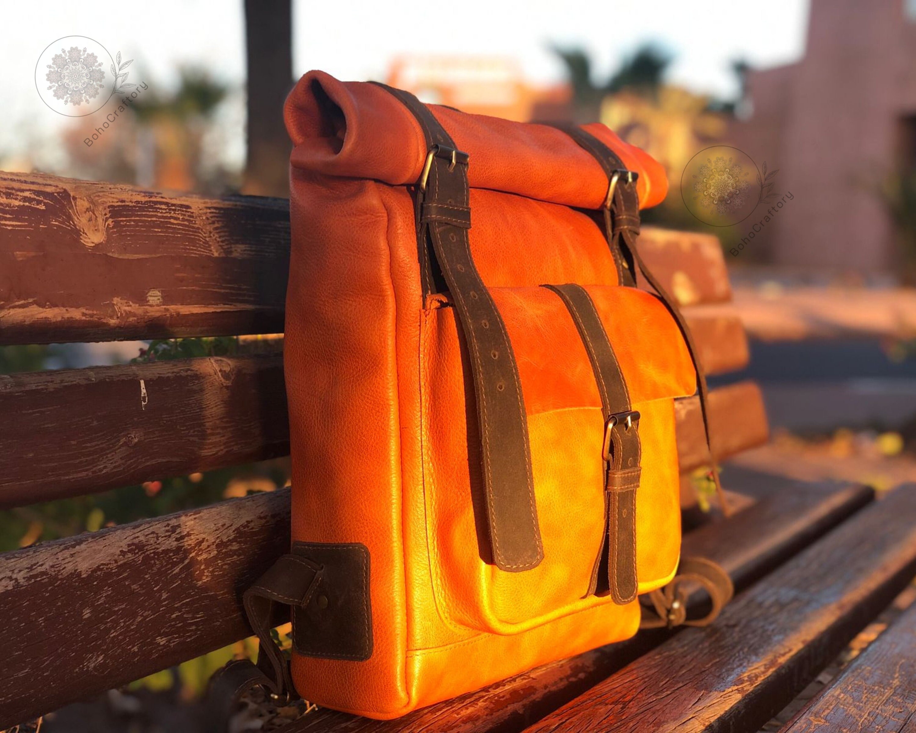 Leather Roll Top Backpack Daily Roll up Backpack Full Grain Etsy