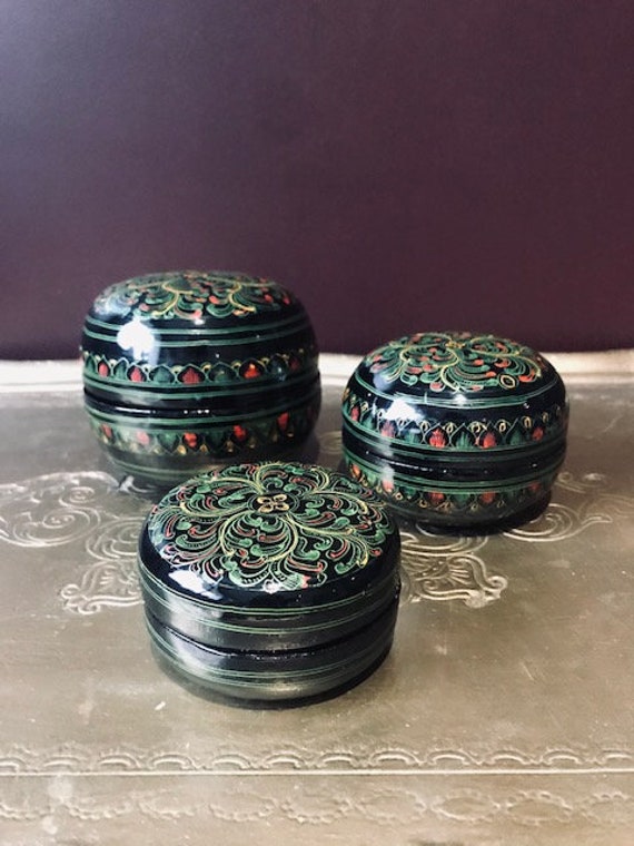 3 Boites en Bois Peintes Emboîtables Artisanales