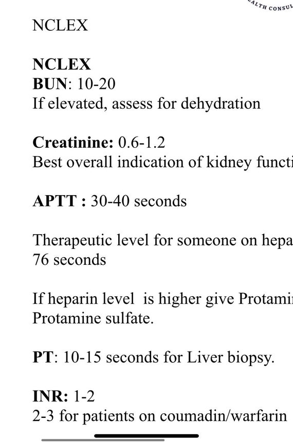 Lab Values for NCLEX Etsy
