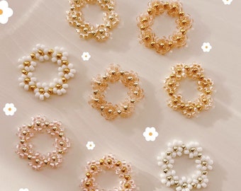 keari - MASIE daisy pearl ring, old pink, pale pink, white, pink, gold/silver, pearl jewelry, 3 mm Miyuki/glass beads