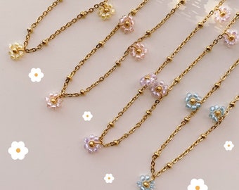 keari - MARIE stainless steel chain gold with daisy charms, pearl jewelry, Miyuki / glass beads, personalizable