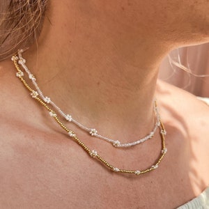 keari - DAISY pearl necklace, different lengths, daisy pearl jewelry, Miyuki/glass beads, customizable