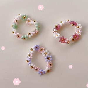 keari - MAGGIE daisy pearl ring white/pink/multicolored, pearl jewelry, Miyuki/glass beads