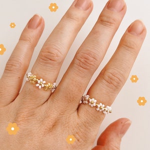 keari POPPY daisy pearl ring, white/gold/multicolored, pearl jewelry, Miyuki/glass beads image 6