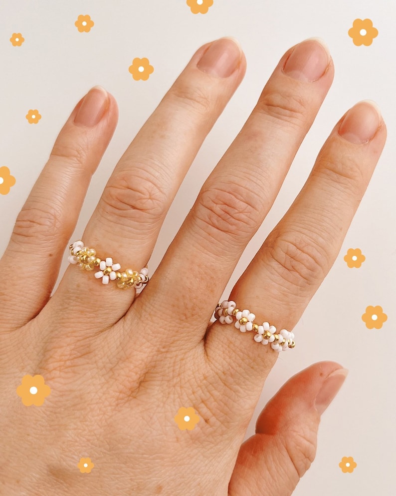 keari Anello con perle margherita POPPY, bianco/oro/multicolore, gioielli con perle, perle Miyuki/vetro immagine 6