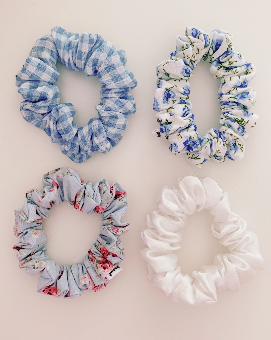 Keari - scrunchies midi cousus à la main, bleu, blanc, à carreaux ...