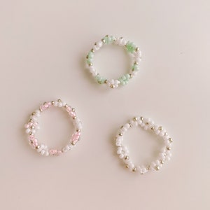 keari POPPY daisy pearl ring, white/gold/multicolored, pearl jewelry, Miyuki/glass beads image 9