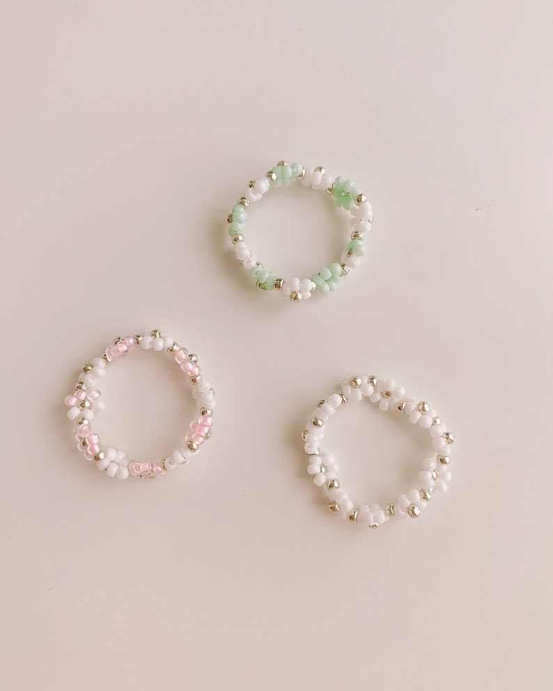 keari POPPY daisy pearl ring, white/gold/multicolored, pearl jewelry, Miyuki/glass beads image 9