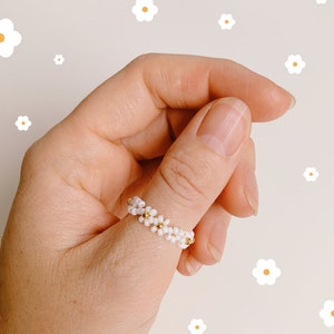 keari - MAGGIE pearl ring, daisy, daisy, beaded ring, pearls, pearl jewelry, Miyuki/glass beads, customizable