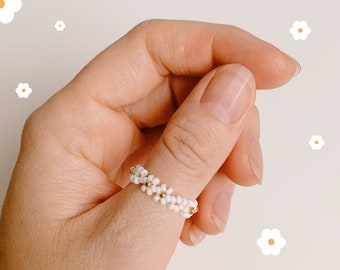 keari - MAGGIE pearl ring, daisy, daisy, beaded ring, pearls, pearl jewelry, Miyuki/glass beads, customizable