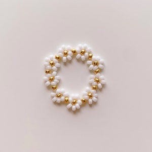 keari - ELODIE elegante parelring, witte madeliefjes, madeliefje, kralenring, parelsieraden, Miyuki/glaskralen