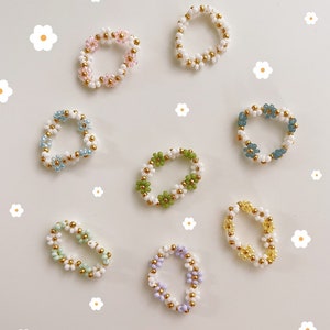 keari POPPY daisy pearl ring, white/gold/multicolored, pearl jewelry, Miyuki/glass beads image 7