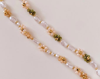 keari - SISSI daisy pearl bracelet with faceted and imitation pearls, golden clasp, stainless steel, allergy-friendly