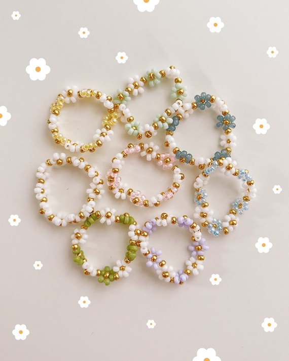 Daisy Chain Ring with Czech Glass Pearls FUN Jewelry/ Kidcore
