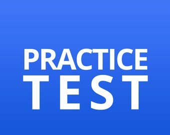 May include: A blue background with the white text "PRACTICE TEST" in a bold, sans-serif font.