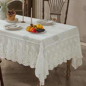 Rectangular Lace Tablecloth, French Vintage Tablecloth, Rectangular Wedding Decorative Tablecloth