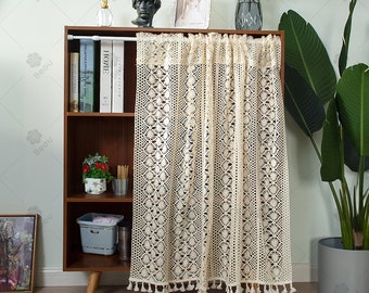 Crocheted Half Curtain, Custom Small Kitchen Curtain, Rustic Vintage American Country Style Decoration