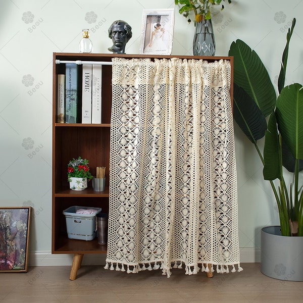 Crocheted Half Curtain, Custom Small Kitchen Curtain, Rustic Vintage American Country Style Decoration