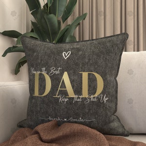 Almohada personalizada para papá: cojín con letras personalizado, decoración del hogar en gris oscuro, regalo para el Día del Padre, 18 x 18