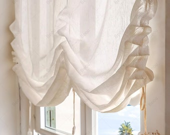 Farmhouse Pull-up Curtains, Custom Kitchen Half Curtains, and Living Room Sheer Curtains