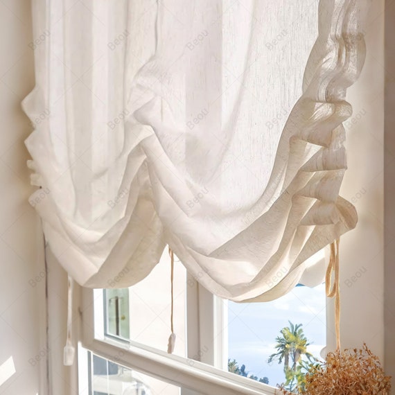Farmhouse Pull up Curtains Custom Kitchen Half Curtains and Living Room Sheer Curtains