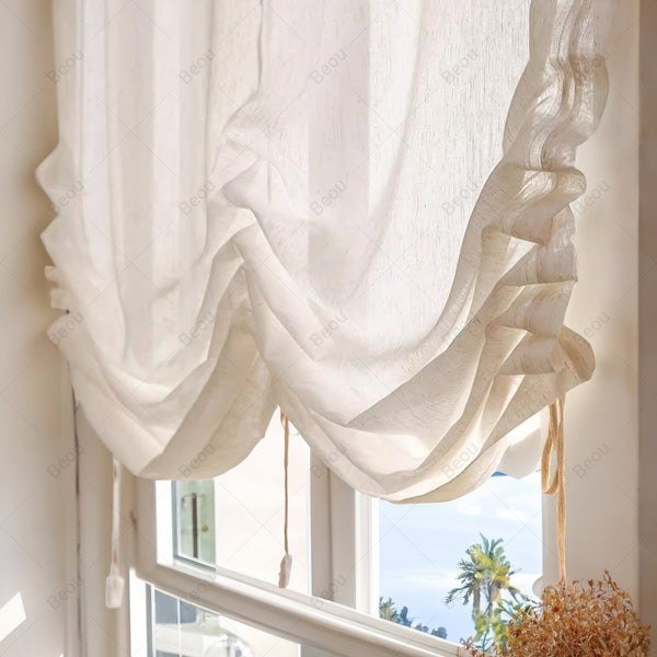 Farmhouse Pull-up Curtains, Custom Kitchen Half Curtains, and Living Room Sheer Curtains