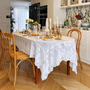 Rectangular Lace Tablecloth, French Vintage Tablecloth, Rectangular Wedding Decorative Tablecloth image 9