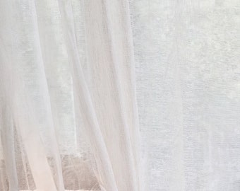 INS Style Dual-Tone Textured Sheer Curtain, Light Luxury Linen Texture Feel Curtain for Bay Window, Floor-Length Curtain