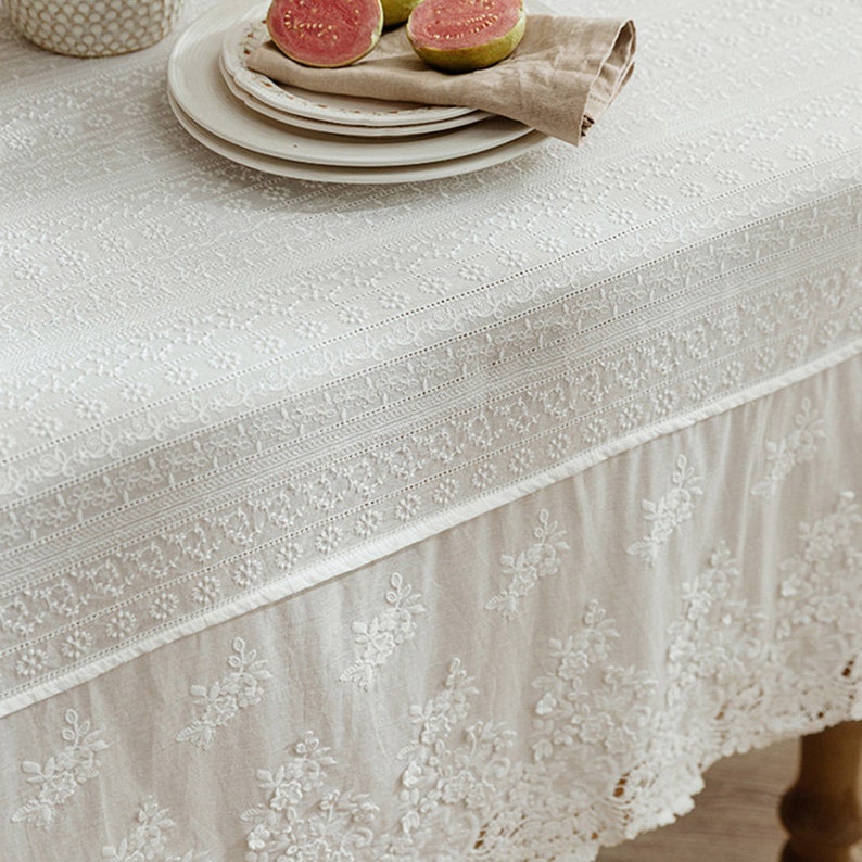 Rectangular Lace Tablecloth, French Vintage Tablecloth, Rectangular Wedding Decorative Tablecloth image 4