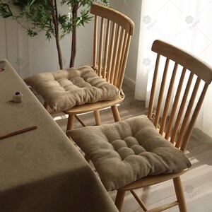 Tied Dining Chair Cushion, Comfortable Kitchen Chair Pad, Custom Linen and Cotton Seat Cushion image 4