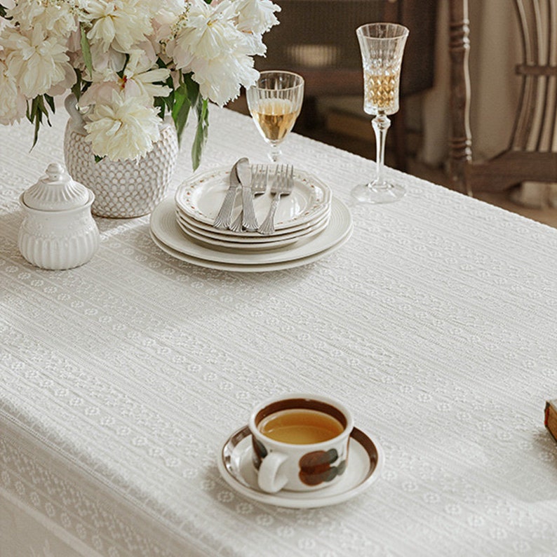 Rectangular Lace Tablecloth, French Vintage Tablecloth, Rectangular Wedding Decorative Tablecloth image 10