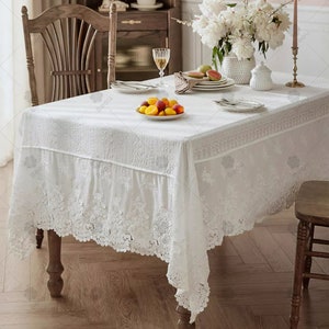 Rectangular Lace Tablecloth, French Vintage Tablecloth, Rectangular Wedding Decorative Tablecloth image 5