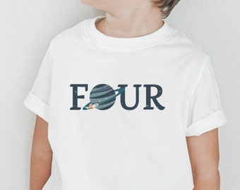 Weltraum-Shirt für Kleinkinder zum vierten Geburtstag, Raketen-T-Shirt fürs Weltall