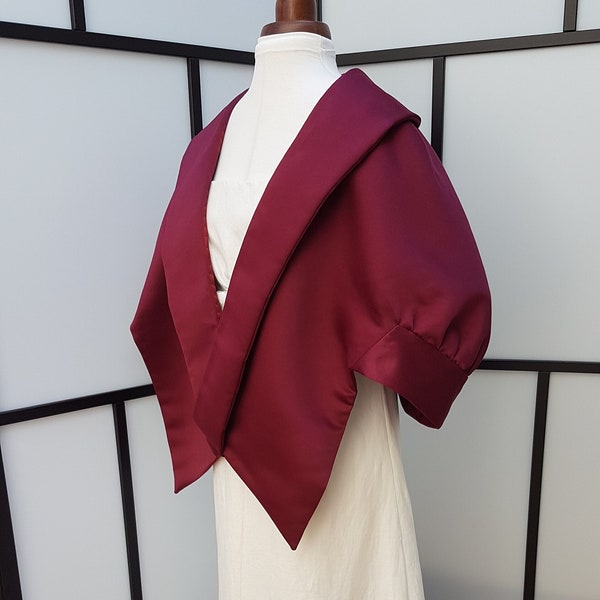 60’s style dark burgundy red duchesse satin evening cape, wedding stole or party wrap for special occasions.