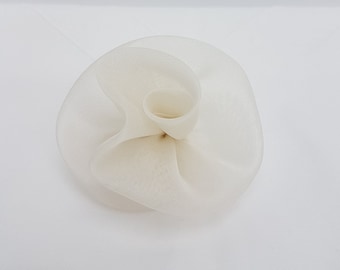 Small off white silk organza Rose hair clip/ pin brooch accessory for evenings, weddings, parties