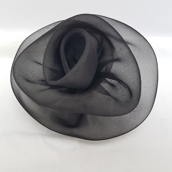 Large black silk organza Rose hair clip/pin brooch accessory for evenings, weddings.