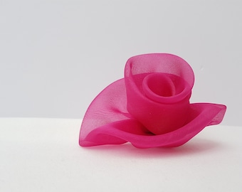 Medium bright fuchsia pink silk organza Rose hair clip/ pin brooch accessory for evenings, weddings, parties